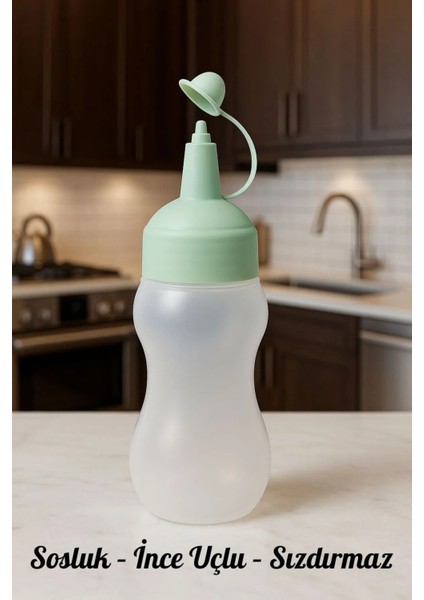 Yeşil Kapaklı 450 ml Sıkmalı Sosluk Yağdanlık Şişe (Ketçap - Mayonez - Sirke - Soslar Için)