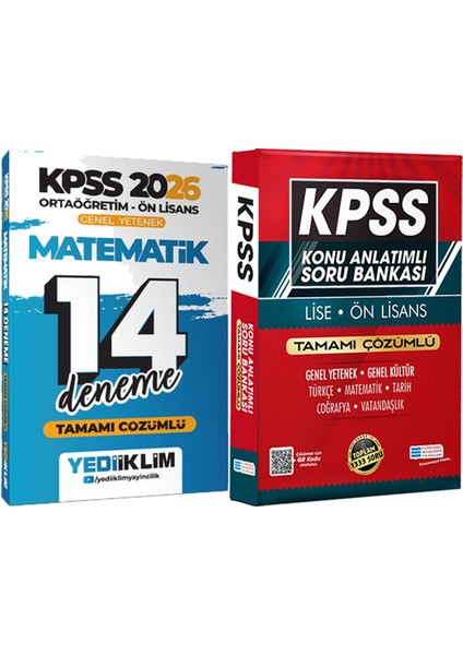 2026 Kpss Ortaöğretim Ön Lisans Genel Yetenek Matematik Çözümlü 14 Deneme + Lise Önlisans Konu Ant. Soru Hediye
