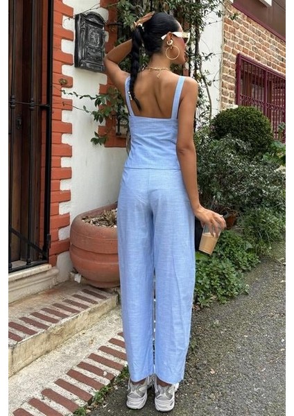 Kalın Askılı Bluz Pantolon Keten Takım 10187