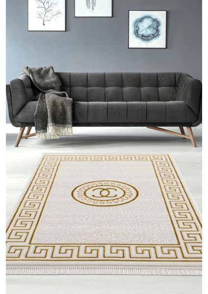 Efsun Modern Salon ve Oturma Odası Halısı - Krem Gold