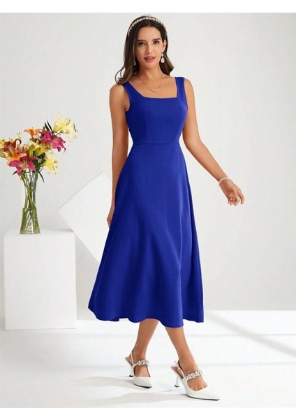 Kadın Askılı Kare Yakalı Midi Ithal Krep Elbise fiyatları