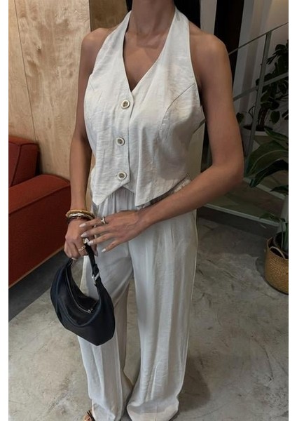 Halter Yaka Yelekli Modal Takım 10144