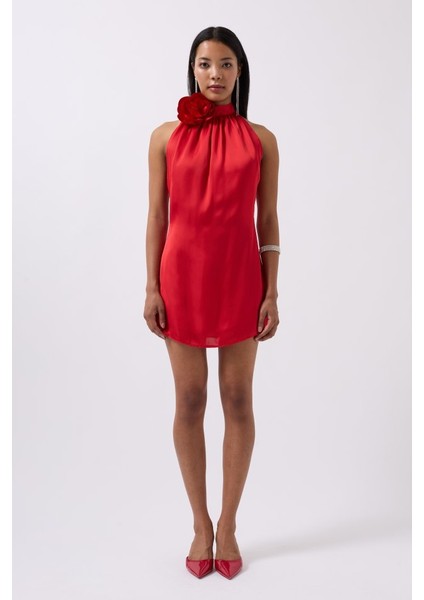 Gül Detay Mini Saten Elbise fiyatları