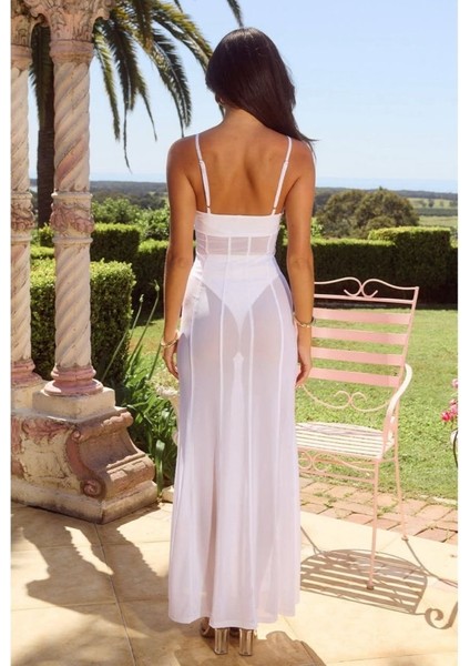 Kadın File ve Sendy Kumaş Broş Detaylı Transparan Pareo fiyatları