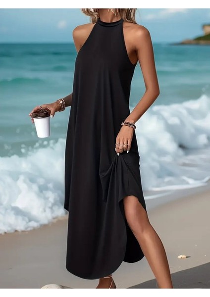 Kadın Daire Yakalı Reglan Kol Viskon Elbise