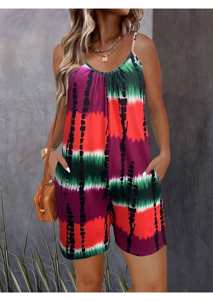 Kadın Ip Askılı Yuvarlak Yaka Cepli Kısa Şort Süprem Takım