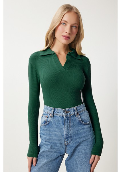 Polo Yaka Fitilli 2'li Paket Örme Bluz