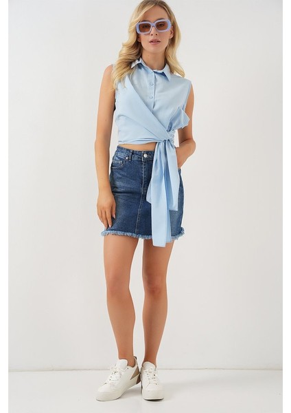 Sıfır Kol Önü Bağlamalı Gömlek 20340 - Mavi fiyatları