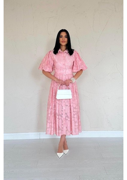 Pembe Kemerli Balon Kollu Elbise fiyatları