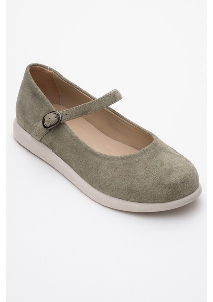 Anisa Yeşil Süet Bantlı Hakiki Deri Kadın Babet Ayakkabı modelleri