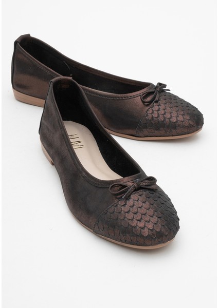 02 Bakır Simli Hakiki Deri Kadın Babet Ayakkabı