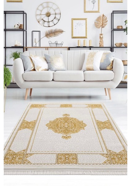 Efsun Modern Salon ve Oturma Odası Halısı - Krem Gold