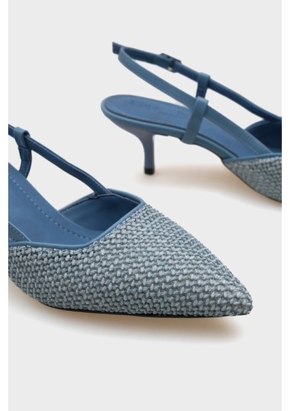 Ange Hasır Sivri Burunlu Orta Topuklu Arkası Bantlı Kadın Ayakkabı