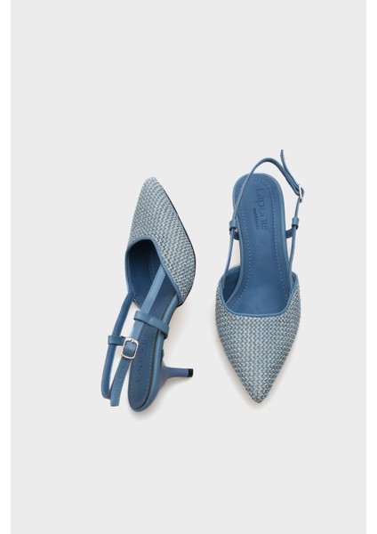 Ange Hasır Sivri Burunlu Orta Topuklu Arkası Bantlı Kadın Ayakkabı