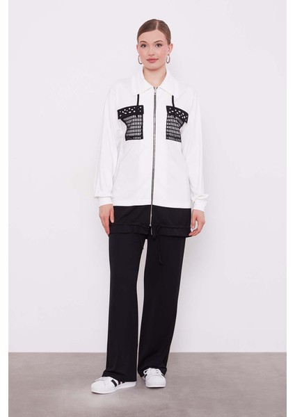 Ekru File Cep Detaylı Ikili Takım