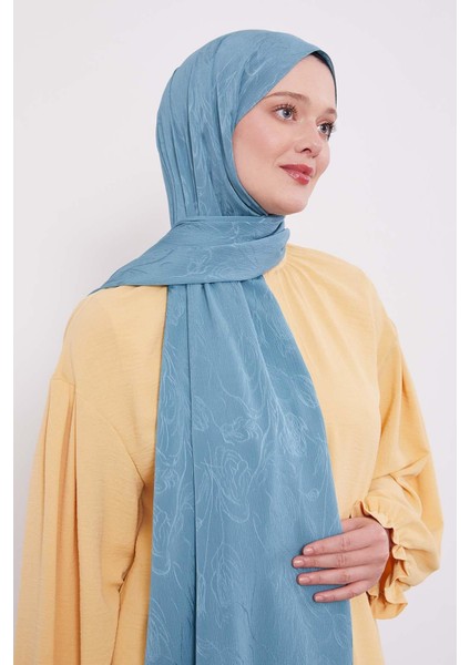 Su Yeşili Soyut Lale Desen Jakar Capri Şal