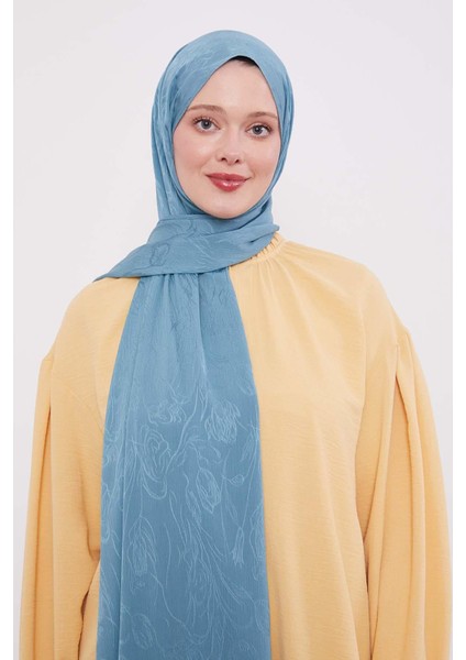 Su Yeşili Soyut Lale Desen Jakar Capri Şal modelleri