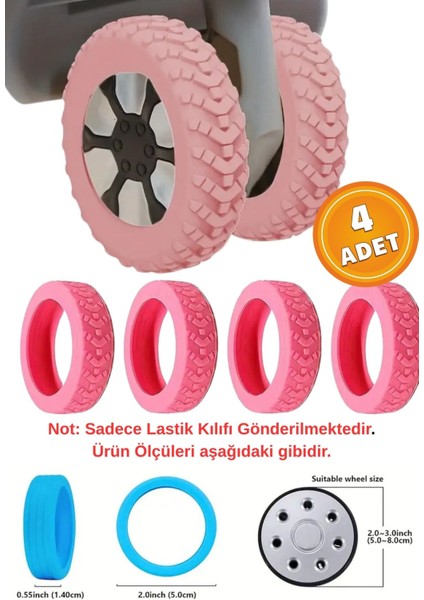 4 Adet Pembe Bavul Tekerlek Kılıfı Valiz Tekerleği Silikon Aşınmaya Dayanıklı Ses Önleyici