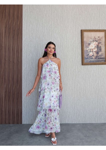 Kat Kat Çiçek Desenli Maxi Elbise