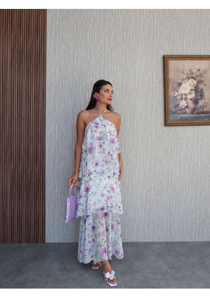 Kat Kat Çiçek Desenli Maxi Elbise