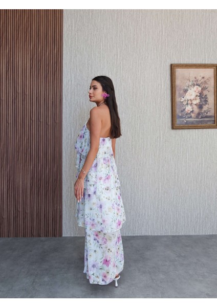 Kat Kat Çiçek Desenli Maxi Elbise