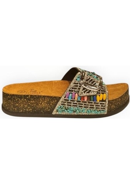 Kadın Tek Bant Tokalı Taş Detaylı Terlik Siyah - 38