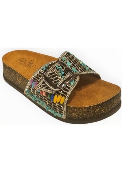 Kadın Tek Bant Tokalı Taş Detaylı Terlik Siyah - 38 fiyatları