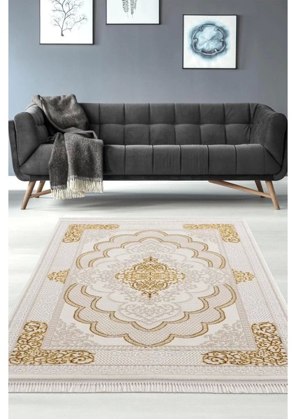 Efsun Modern Salon ve Oturma Odası Halısı - Krem Gold