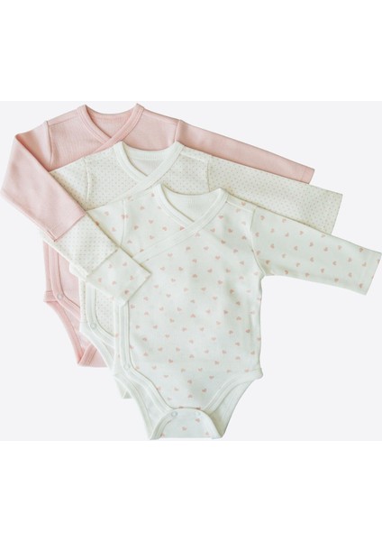 Organik New Dreams 3'lü Uzun Kol Kruvaze Body Pembe