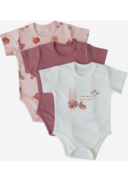 Organik Bunny 3'lü Kısa Kol Body Pembe