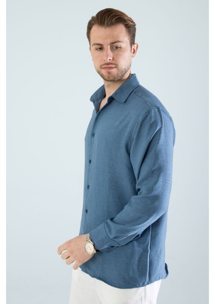 Mevsimlik Keten Dokulu Uzun Kollu Oversize Erkek Geniş Kalıp Gömlek(Ürün Geniş Kesimdir) modelleri