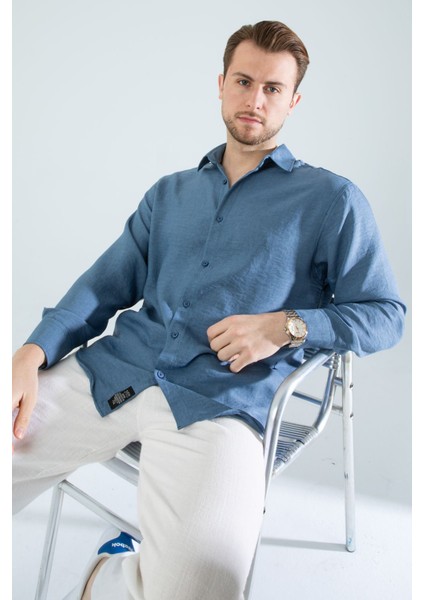 Mevsimlik Keten Dokulu Uzun Kollu Oversize Erkek Geniş Kalıp Gömlek(Ürün Geniş Kesimdir) fırsatları