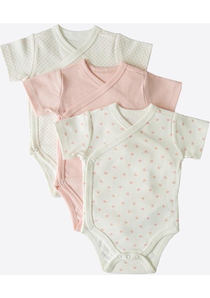 Organik New Dreams 3'lü Kısa Kol Kruvaze Body Pembe