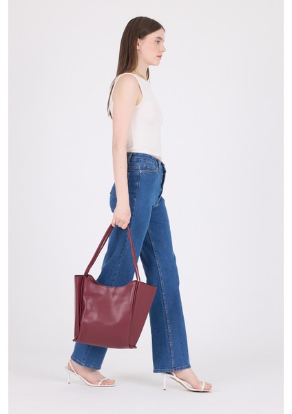 Bordo Fermuarlı Omuz Çantası 9208 fırsatları