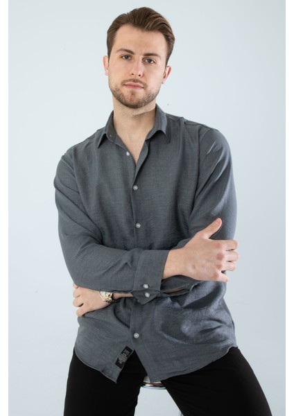 Mevsimlik Keten Dokulu Uzun Kollu Oversize Erkek Geniş Kalıp Gömlek(Ürün Geniş Kesimdir)