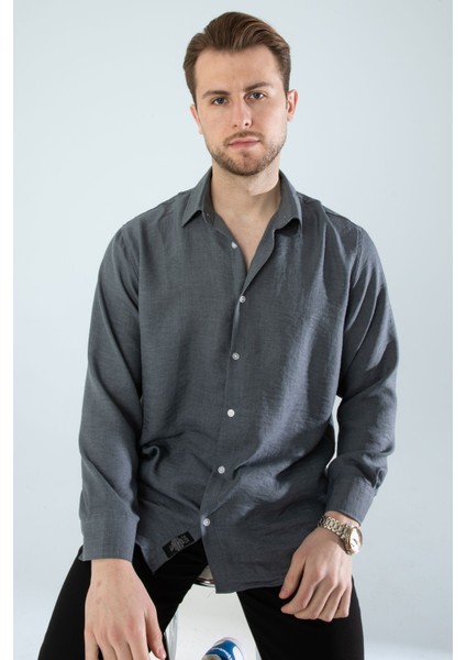 Mevsimlik Keten Dokulu Uzun Kollu Oversize Erkek Geniş Kalıp Gömlek(Ürün Geniş Kesimdir)