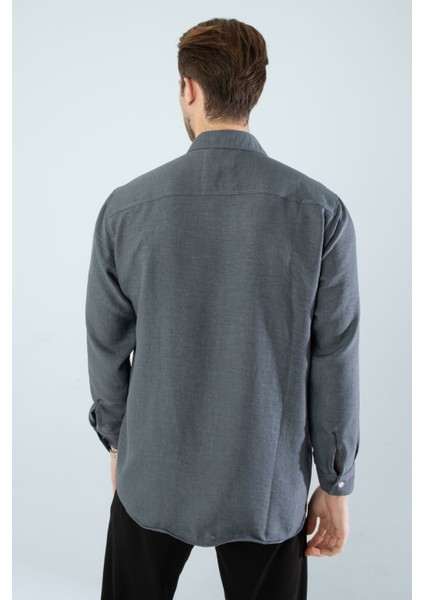 Mevsimlik Keten Dokulu Uzun Kollu Oversize Erkek Geniş Kalıp Gömlek(Ürün Geniş Kesimdir)