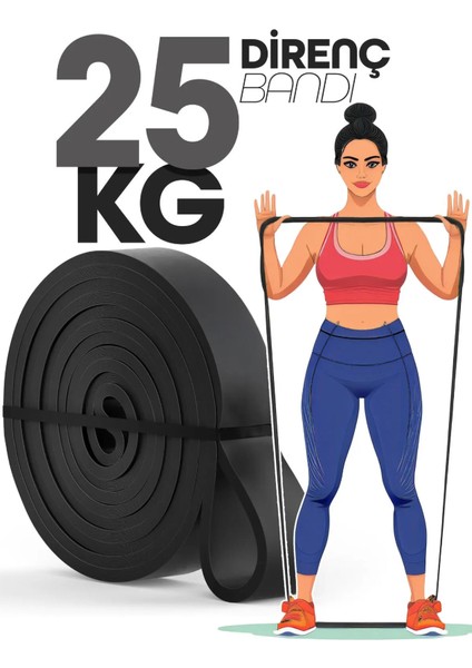 25 kg Direnç Bandı Siyah Barfiks Fitness Lastiği Egzersiz Pilates Antrenman Bandı - Sert fiyatları