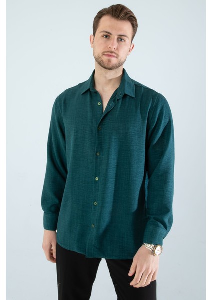Mevsimlik Keten Dokulu Uzun Kollu Oversize Erkek Geniş Kalıp Gömlek(Ürün Geniş Kesimdir)