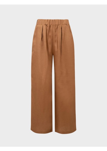 Beli Lastikli Keten Pantolon - Kahve