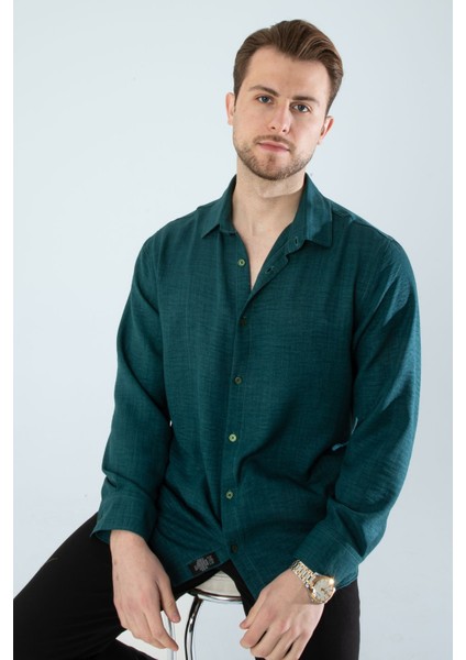 Mevsimlik Keten Dokulu Uzun Kollu Oversize Erkek Geniş Kalıp Gömlek(Ürün Geniş Kesimdir)