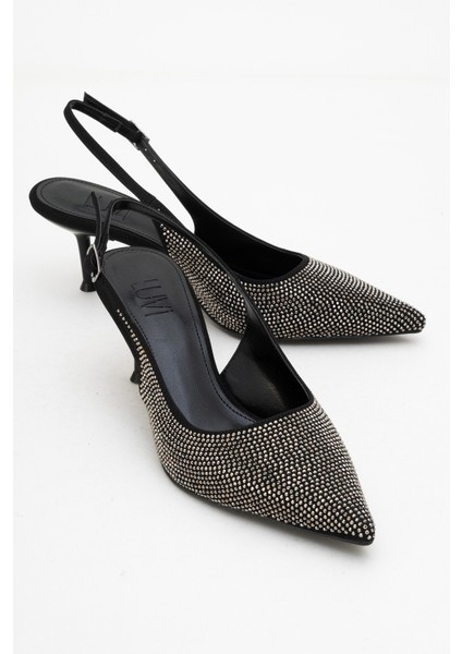 Novs Siyah Taşlı Kadın Ince Topuklu Abiye Ayakkabı