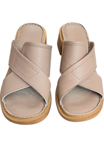 Vizon Hakiki Deri Puf Taban Çapraz Bantlı Terlik fiyatları