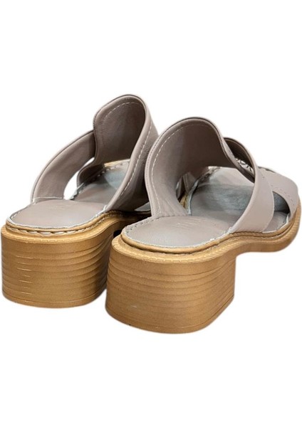 Vizon Hakiki Deri Puf Taban Çapraz Bantlı Terlik modelleri