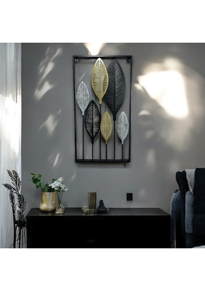 Dekoratif Metal Yaprak Temalı Tablo Gold Gümüş Siyah Renk fiyatları