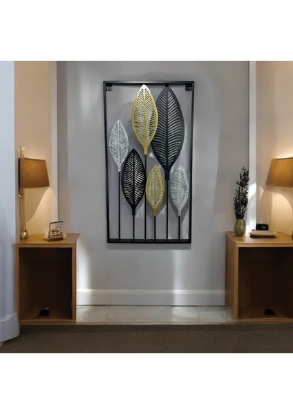 Dekoratif Metal Yaprak Temalı Tablo Gold Gümüş Siyah Renk modelleri