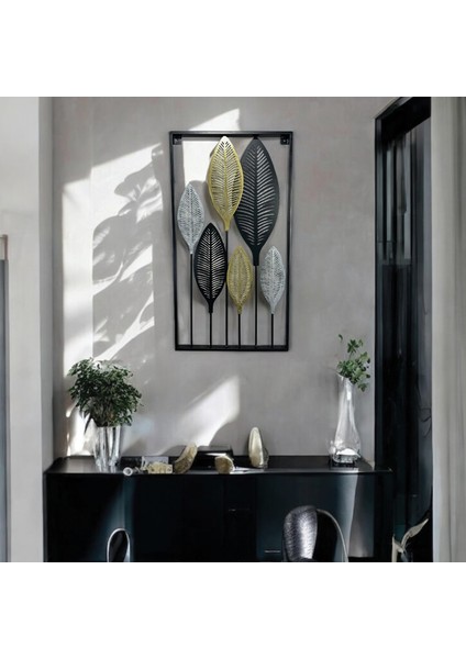 Dekoratif Metal Yaprak Temalı Tablo Gold Gümüş Siyah Renk fırsatları