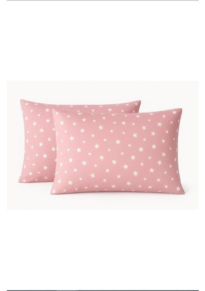 Pembe Yıldızlı %100 Pamuk 2'li Yastık Kılıf