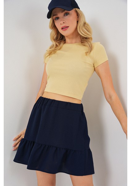 Kadın Ayrobin Mini Etek 8054 - Lacivert