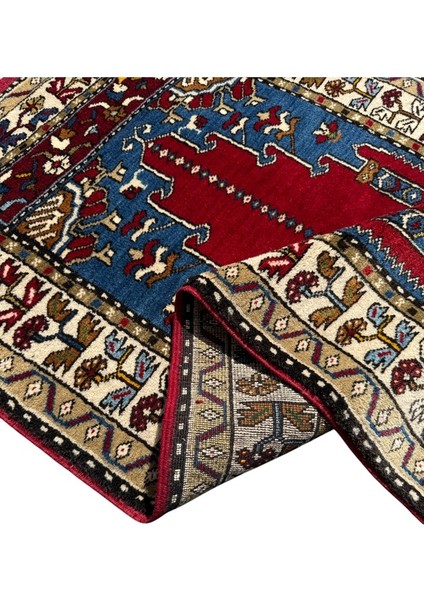 El Dokuma Sıfır Yahyalı Seccade 80X130 Kırmızı Lacivert Kök Boya